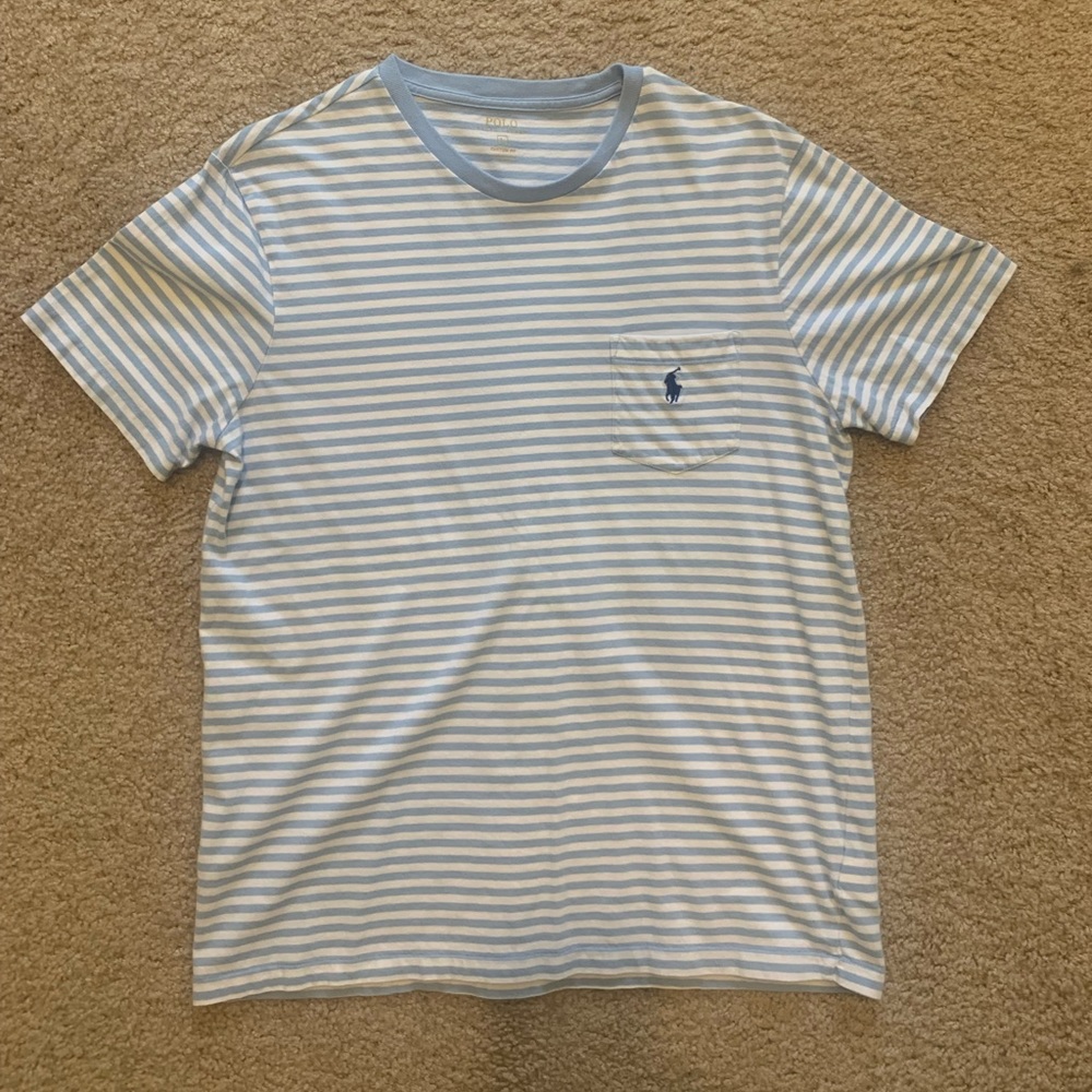 Polo Ralph Lauren Crew Neck T Shirt - Blue/White - Large M